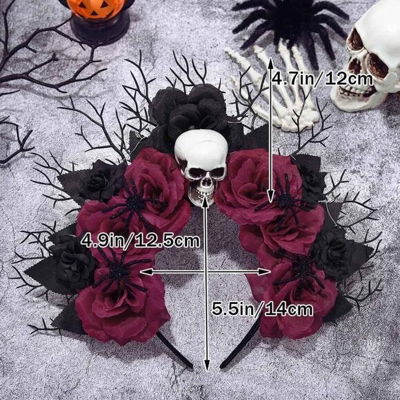 Light Up Rose Halo Crown Skull Flower Headband for Women Halloween Day of the De main image 3